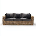 Canap¨¦ de jardin 3 places rectangulaire en rotin naturel beige avec coussins gris anthracite 220 x 90 x 82 cm