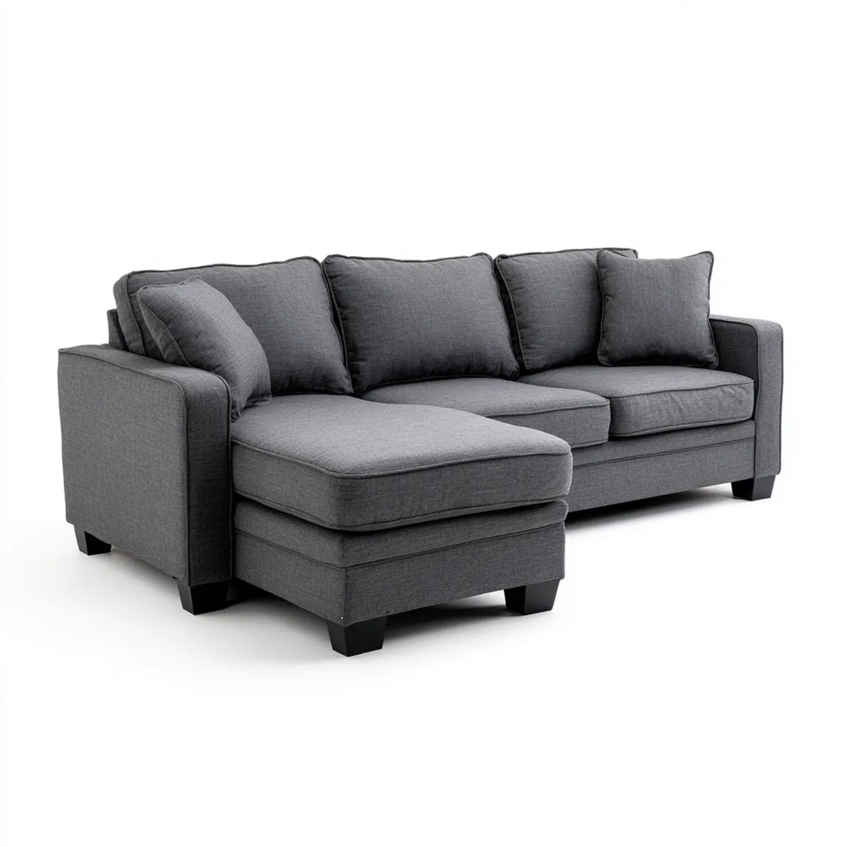 Canap¨¦ d'angle 3 places gris anthracite 225 x 150 x 88 cm polyester forme L