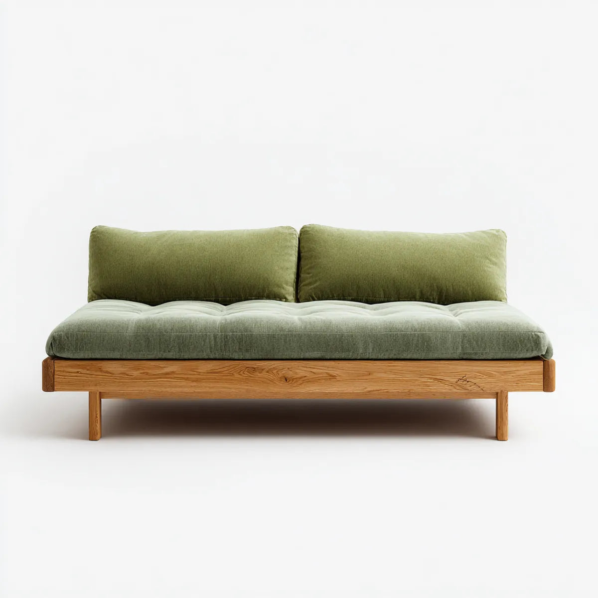 Canap¨¦ 3 places vert olive en polyester avec structure en ch¨ºne massif 200 x 85 x 78 cm