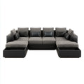 Canap¨¦ panoramique en U 7 places noir et gris 340 x 170 x 85 cm en polyur¨¦thane et polyester