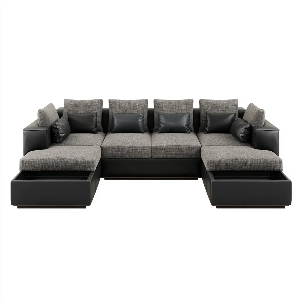 Canap¨¦ panoramique en U 7 places noir et gris 340 x 170 x 85 cm en polyur¨¦thane et polyester