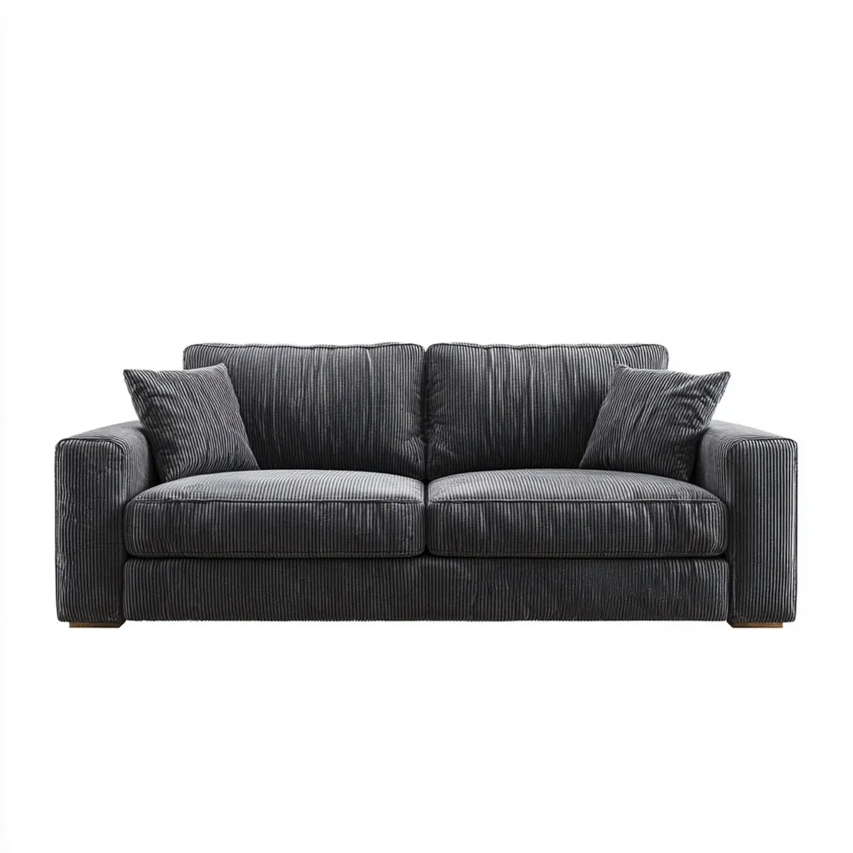 Canap¨¦ droit 2 places gris anthracite en velours c?tel¨¦ 180 x 90 x 85 cm