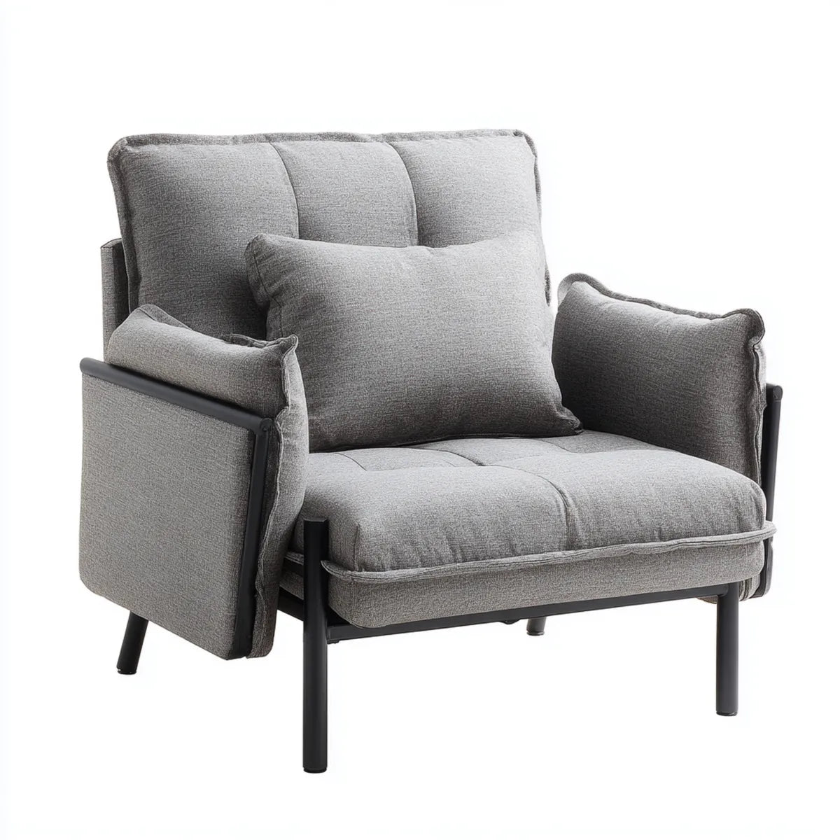 Fauteuil de salon gris rectangulaire 90 x 85 x 82 cm en polyester et acier
