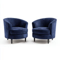 Lot de 2 fauteuils cabriolet bleu marine en polyester effet velours avec pieds en bois massif 75 x 73 x 78 cm
