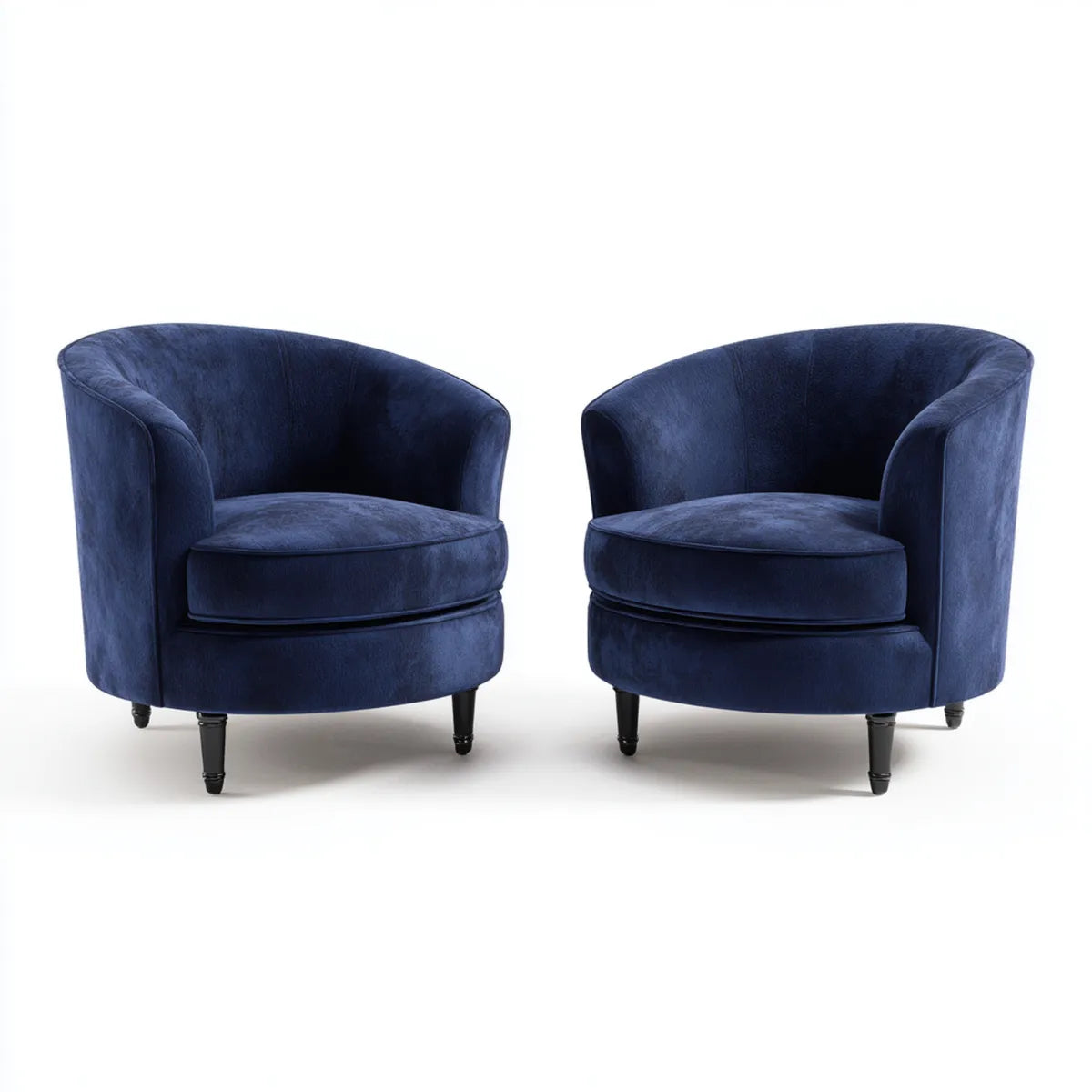 Lot de 2 fauteuils cabriolet bleu marine en polyester effet velours avec pieds en bois massif 75 x 73 x 78 cm