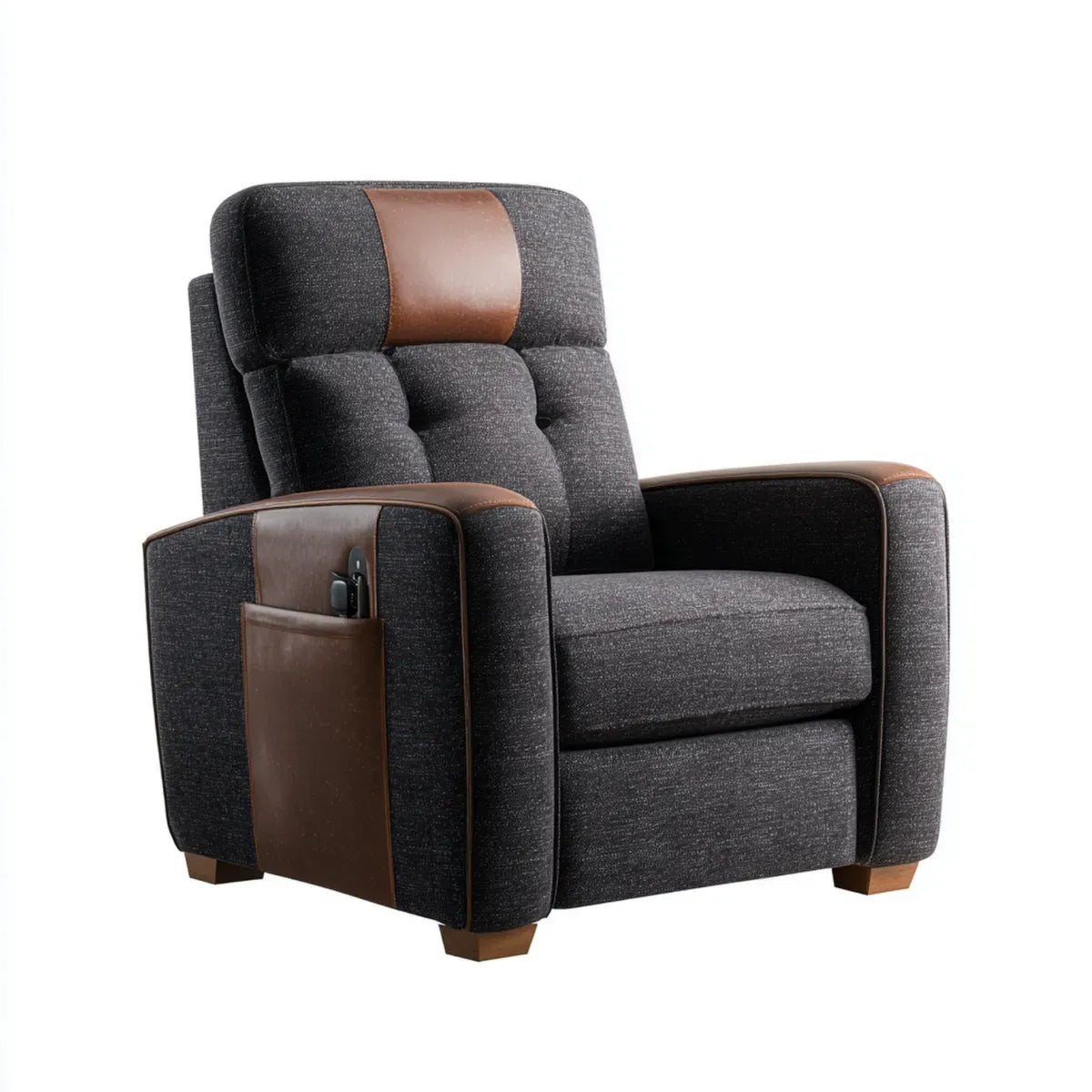 Fauteuil relax ¨¦lectrique inclinable gris anthracite et marron en polyester et PU forme rectangulaire 90 x 92 x 103 cm
