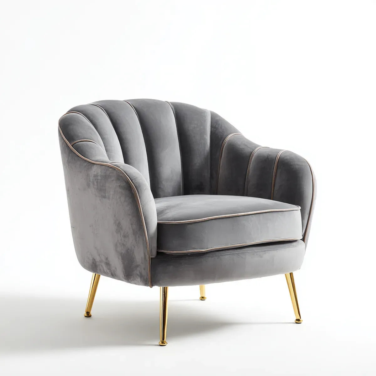 Fauteuil de salon gris en velours polyester avec pieds dor¨¦s 85 x 78 x 80 cm