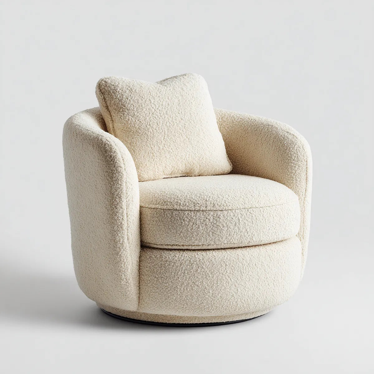 Fauteuil pivotant en bouclette polyester cr¨¨me avec coussin rond 82 x 80 x 75 cm