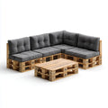 Salon de jardin d'angle 5 places en bois de pin gris anthracite 240 x 160 cm avec table basse
