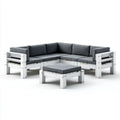 Salon de jardin d'angle 5 places blanc et gris anthracite en pin massif avec coussins 220 x 220 cm