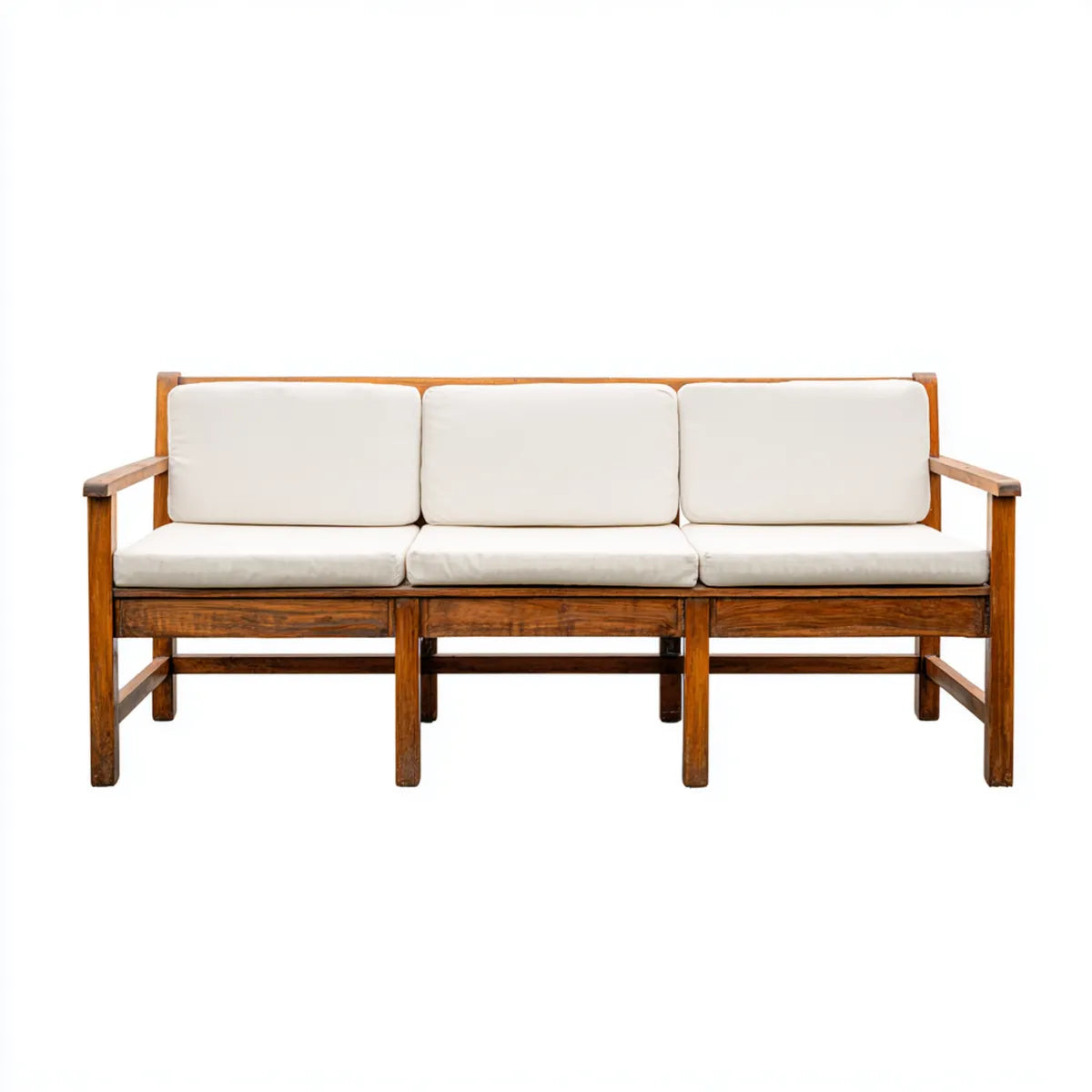 Canap¨¦ de jardin 3 places marron et blanc en bois massif d¡¯acacia 180 x 70 x 75 cm