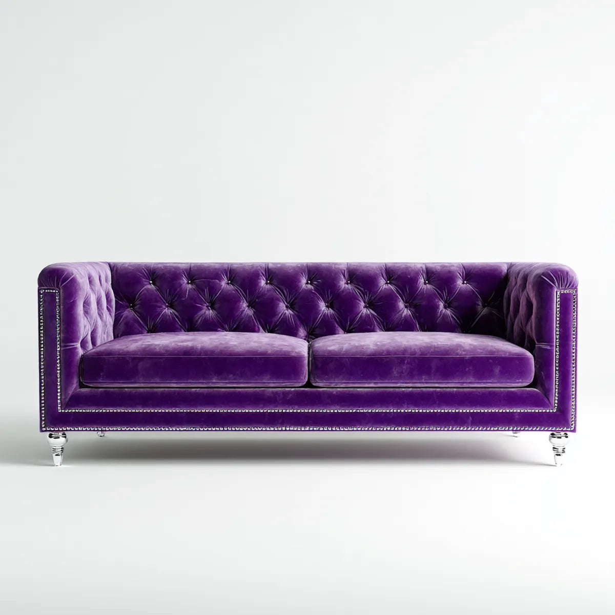 Canap¨¦ 3 places Chesterfield violet en velours de polyester rectangulaire 230 x 95 x 78 cm