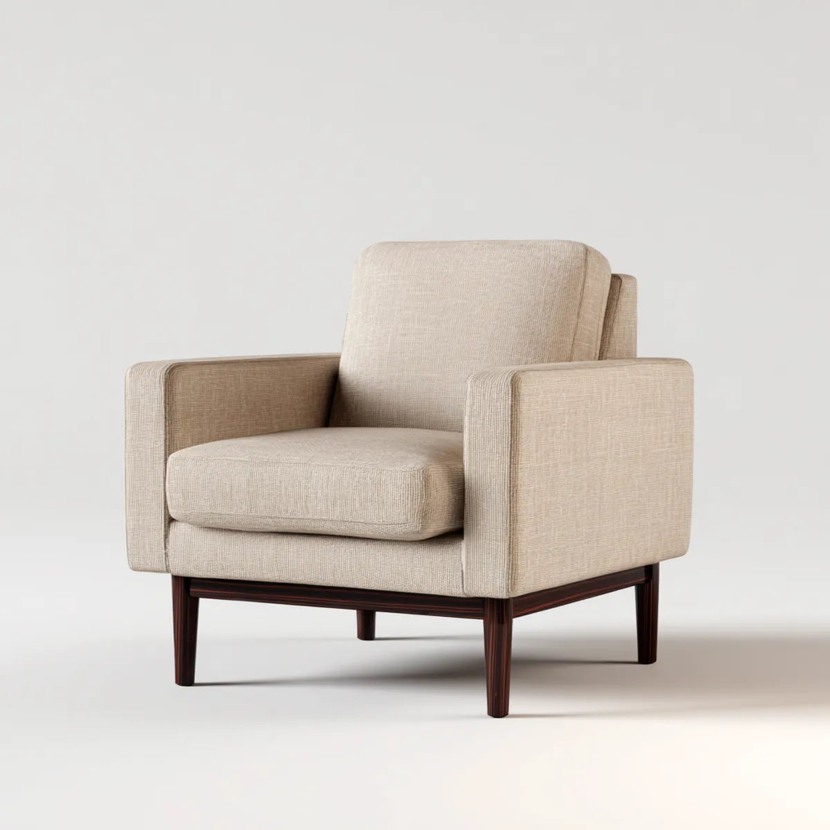 Fauteuil de salon beige rectangulaire 80 x 82 x 84 cm en polyester avec pi¨¨tement en h¨¦v¨¦a massif
