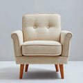 Fauteuil de salon beige ¨¤ dossier capitonn¨¦ en polyester avec pieds en bois massif 78 x 82 x 92 cm