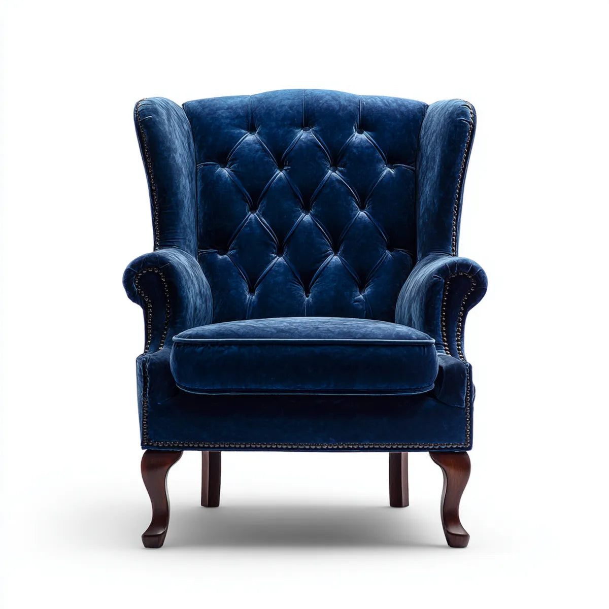 Fauteuil berg¨¨re capitonn¨¦ bleu marine en velours polyester 100 % 78 x 85 x 108 cm